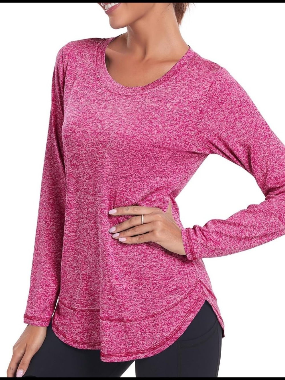 Old Navy Heathered Raspberry Pink Long-Sleeve Top